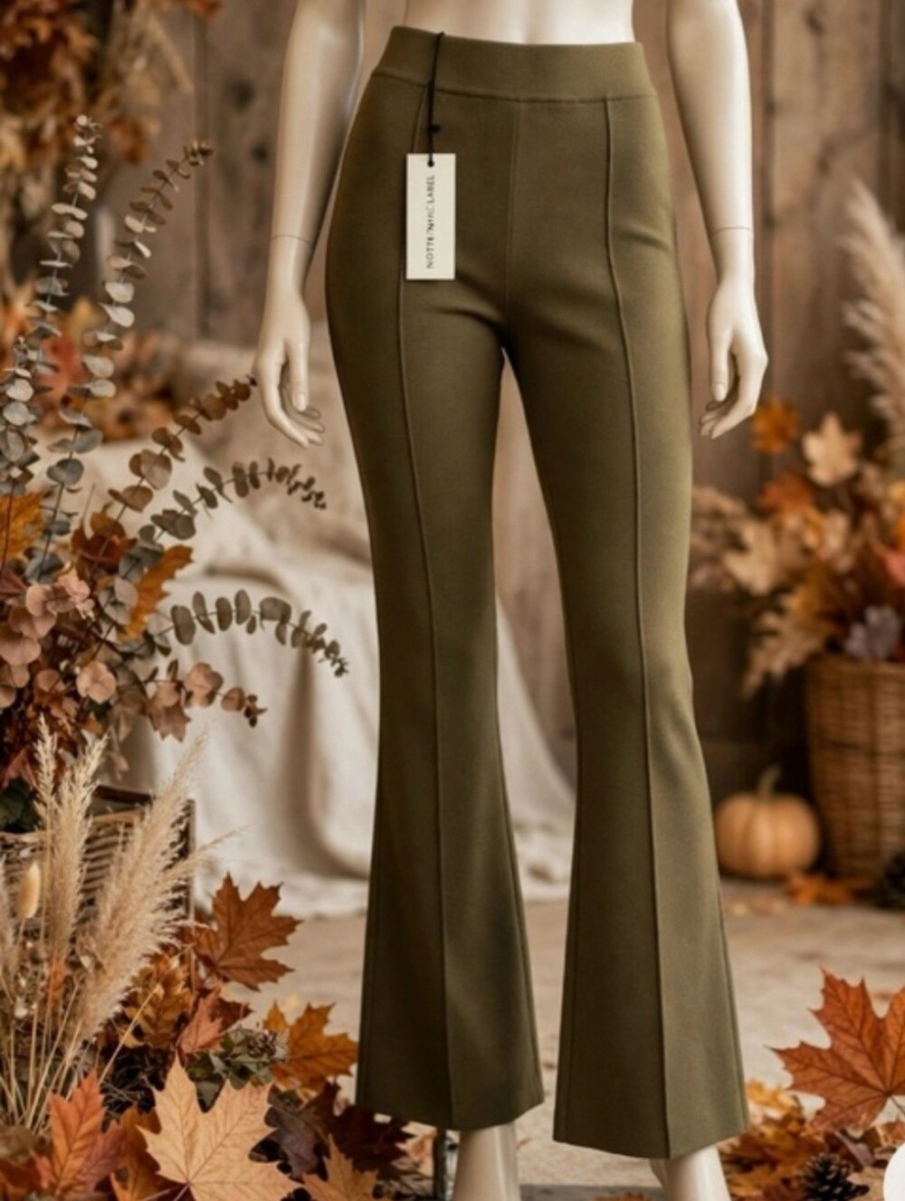 WHITE & WARREN - Superfine Organic Cotton Kick Flare Pant in Dark Sage.